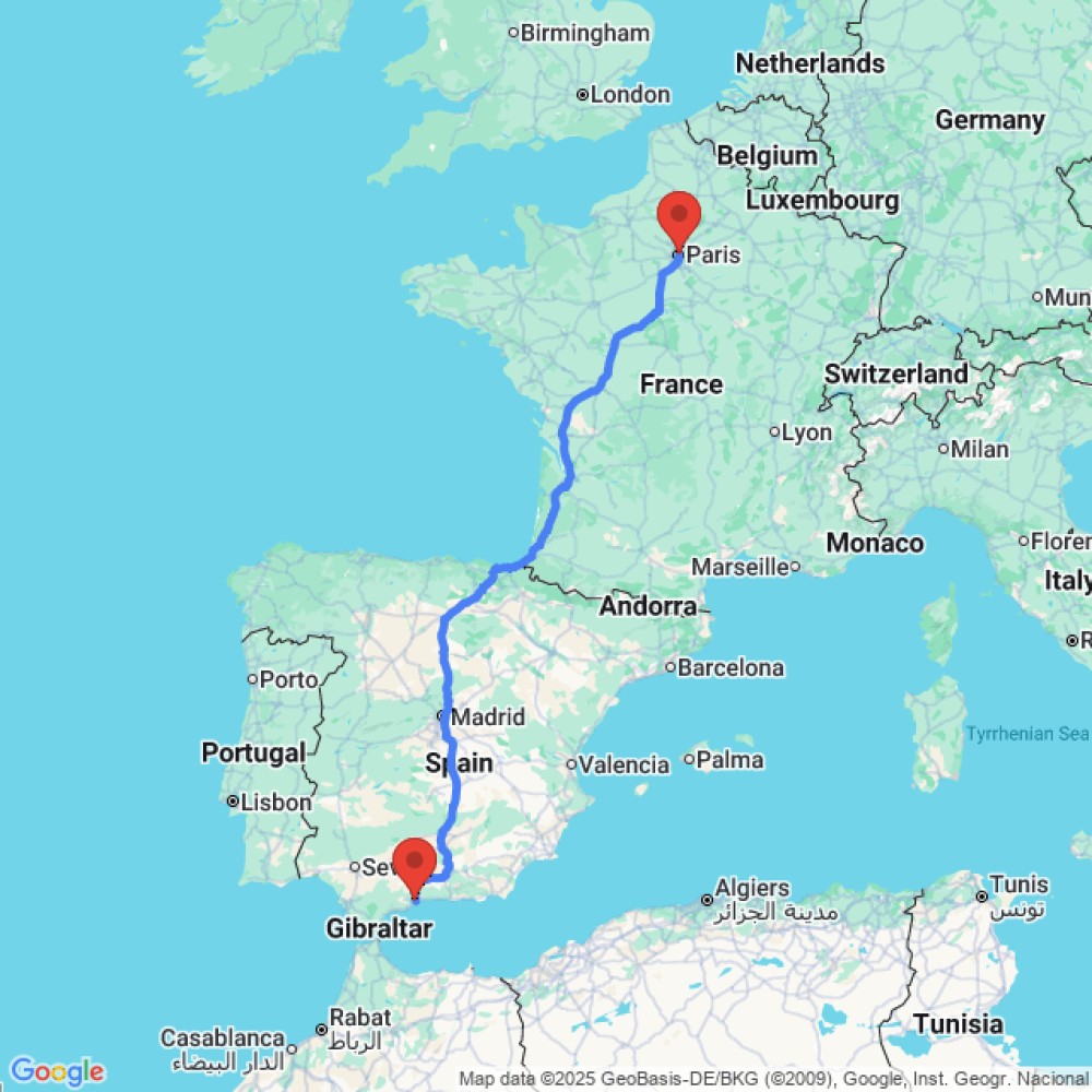 Trip between Paris and Malaga