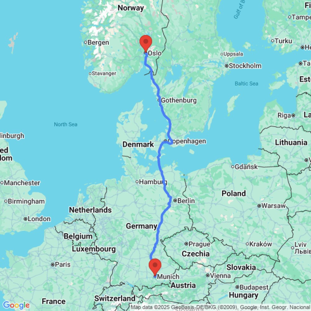 Trip between Munich and Oslo