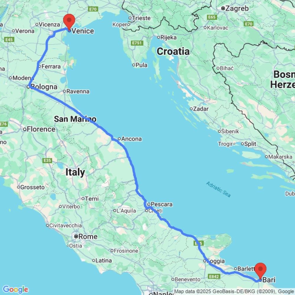 Trip between Bari and Venice