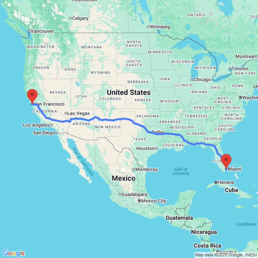 Trip between Miami and San Francisco