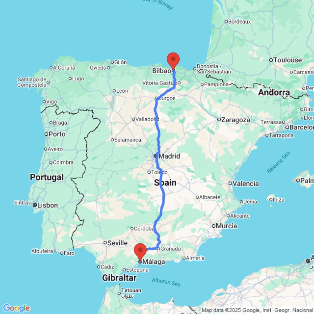 Trip between Malaga and Bilbao