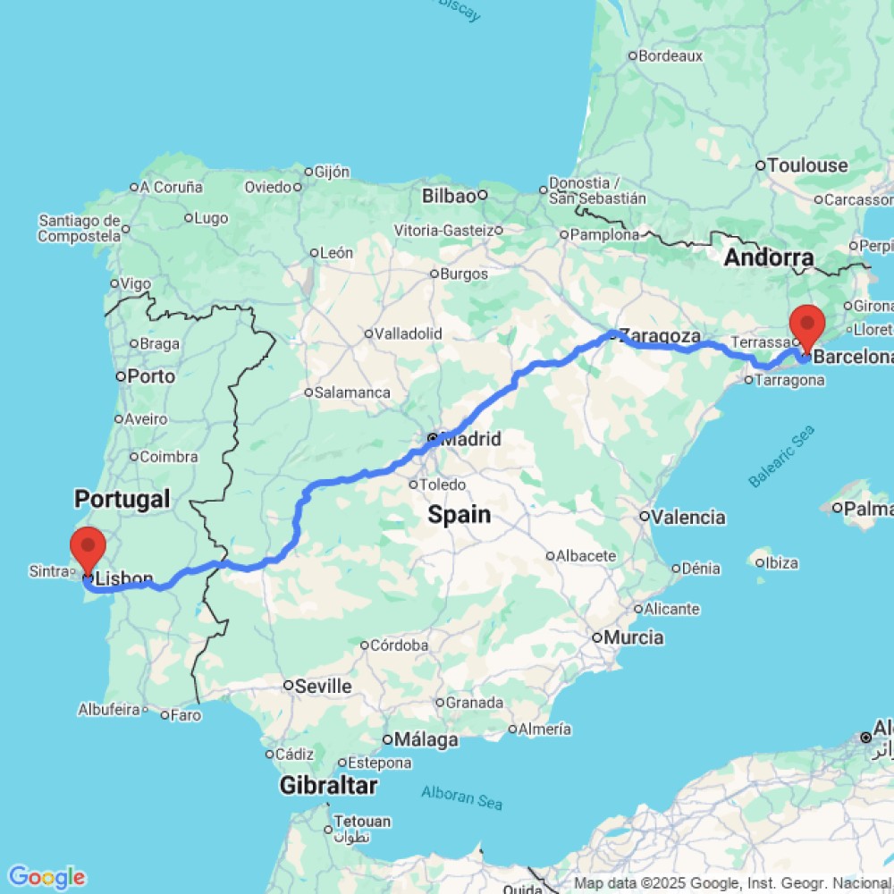 Trip between Lisbon and Barcelona
