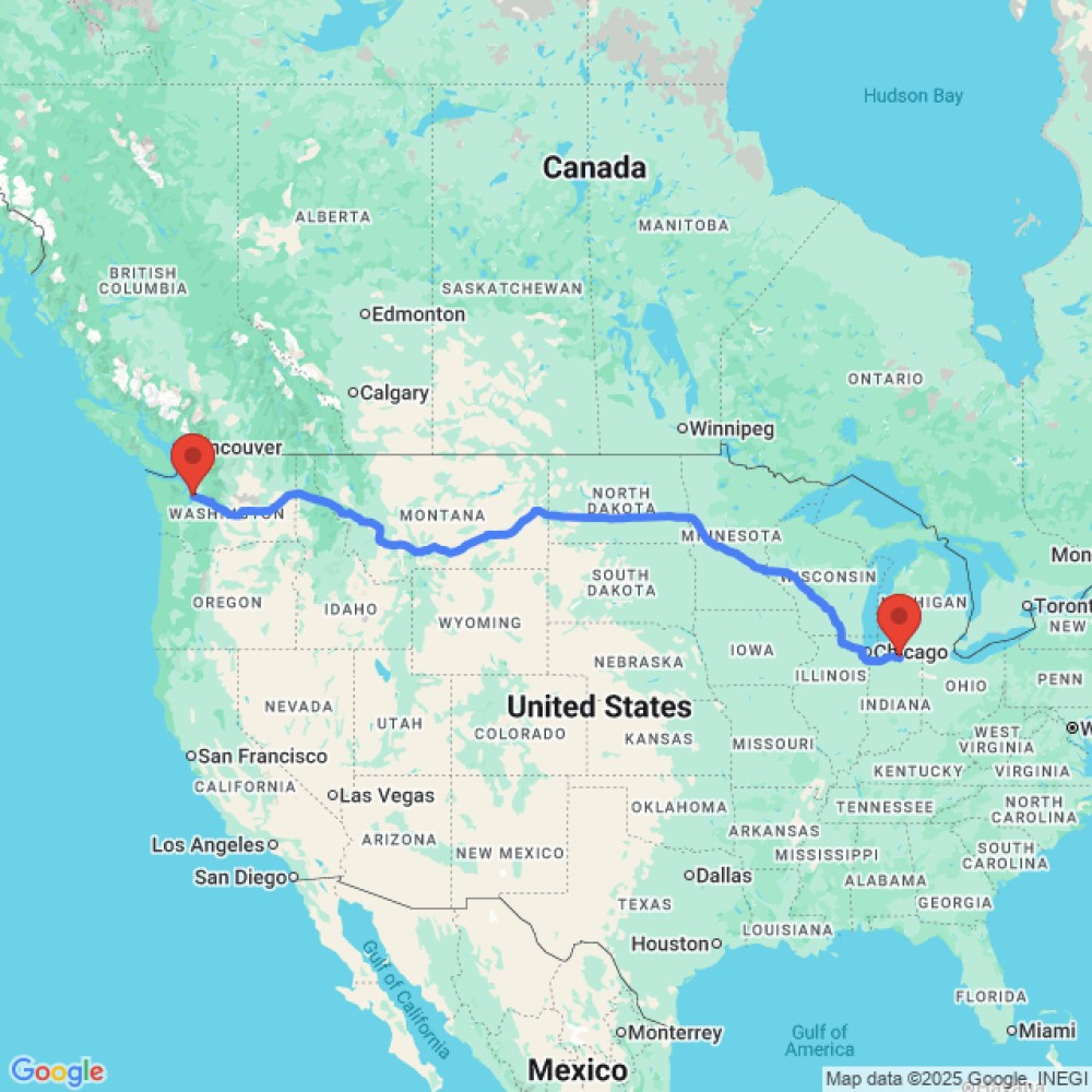 Trip between Elkhart and Seattle