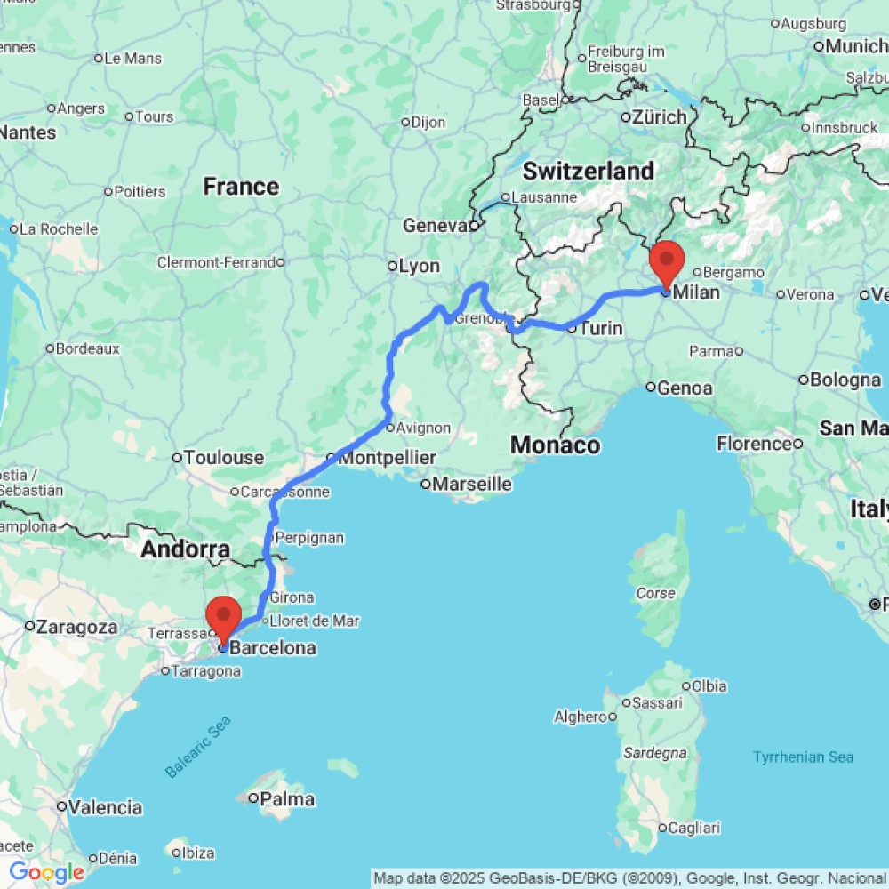 Trip between Milan and Barcelona