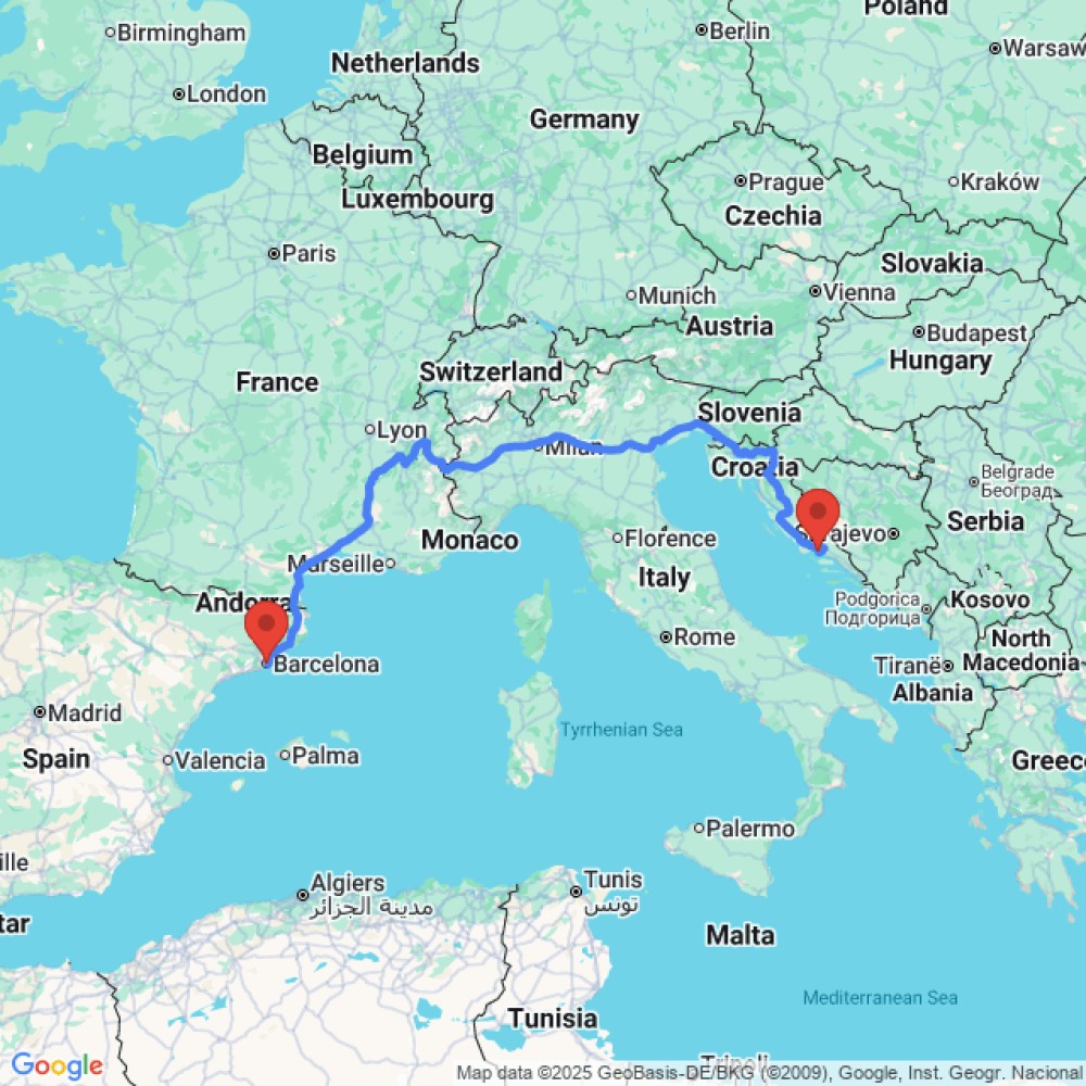 Trip between Split and Barcelona
