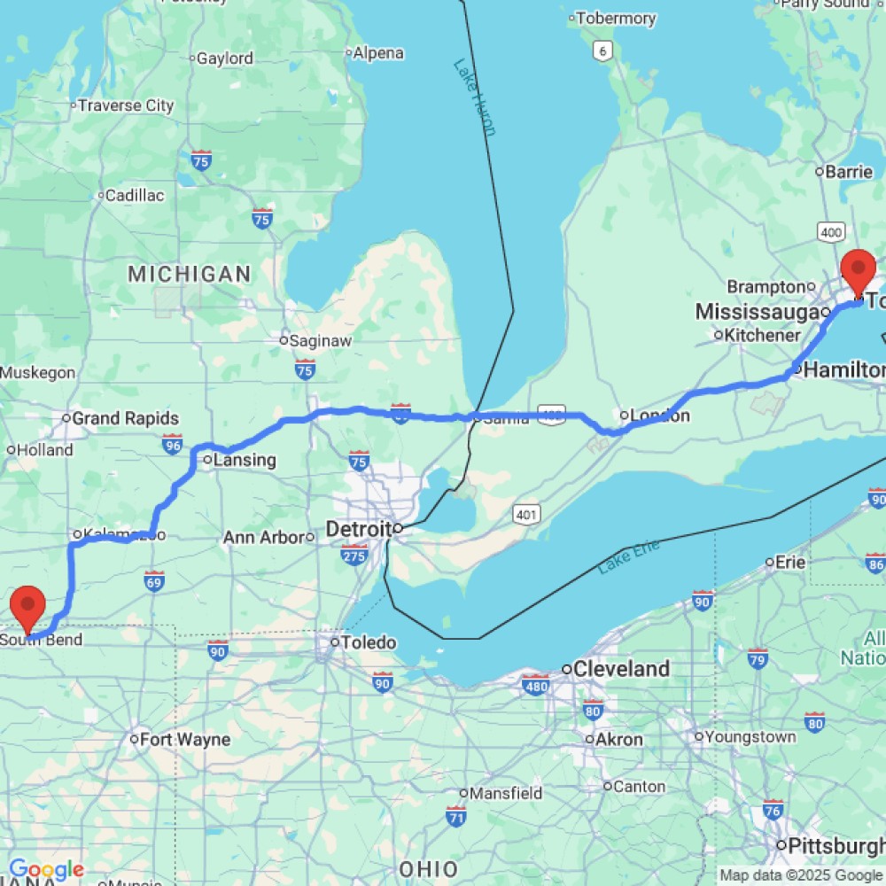 Trip between Elkhart and Toronto