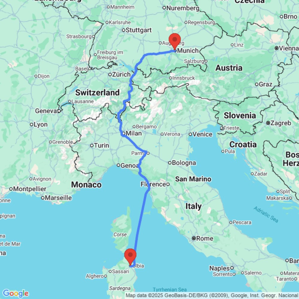 Trip between Munich and Olbia