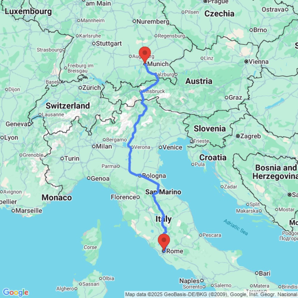 Trip between Rome and Munich