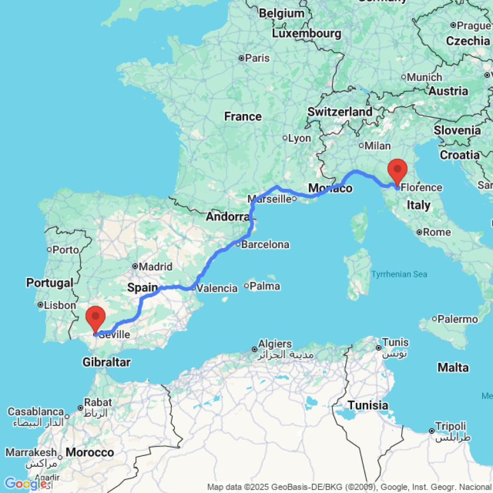 Trip between Florence and Seville