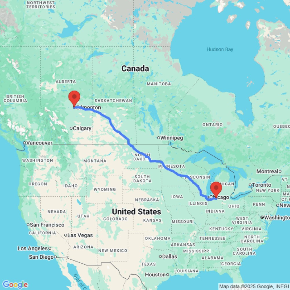 Trip between Elkhart and Edmonton