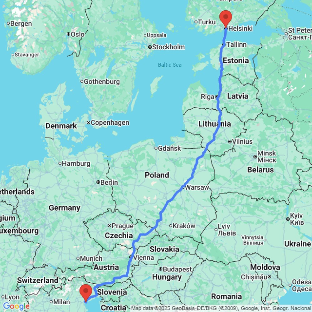 Trip between Venice and Helsinki