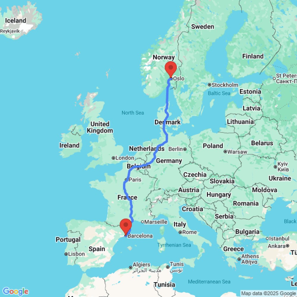 Trip between Barcelona and Oslo