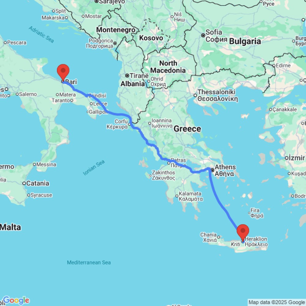 Trip between Bari and Heraklion