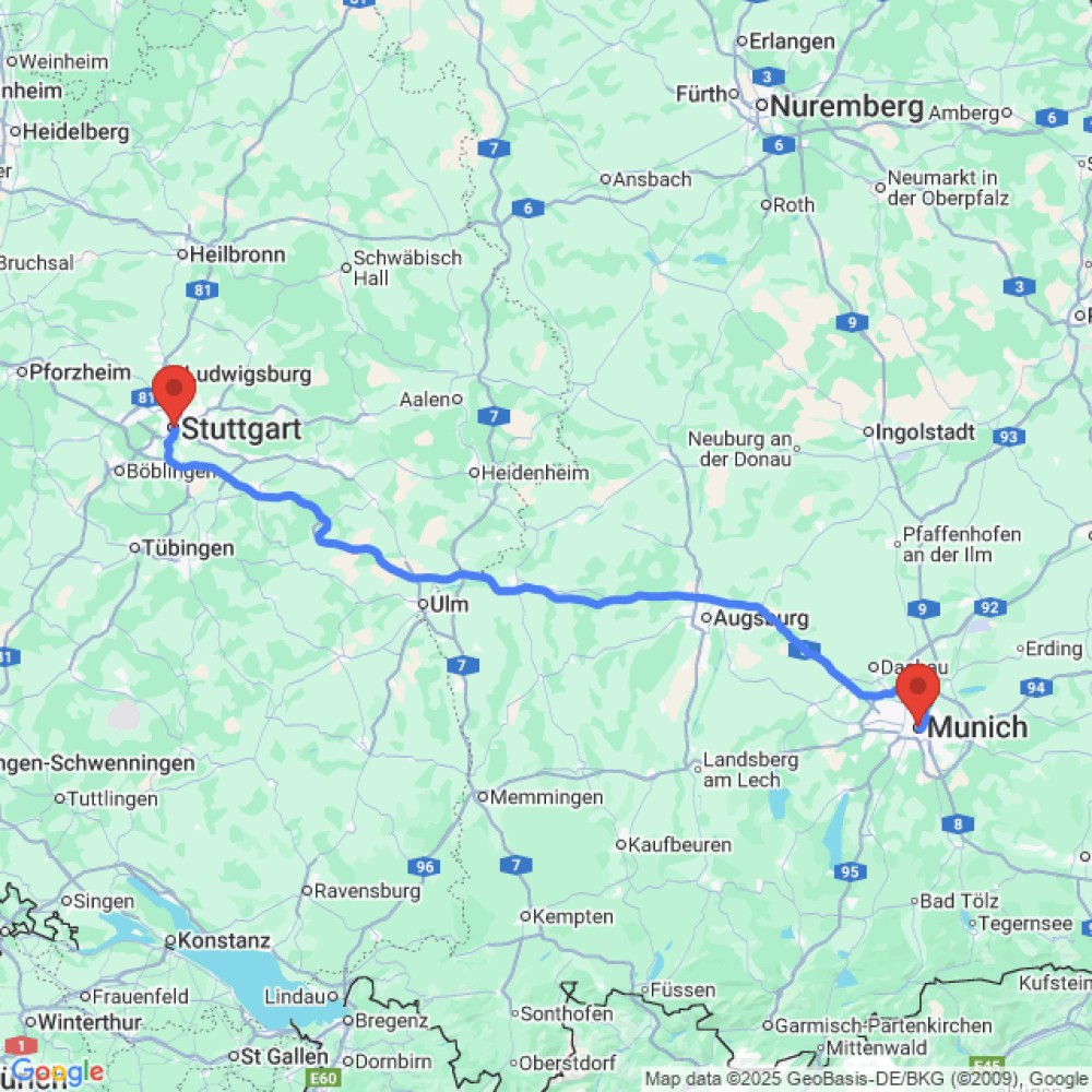Trip between Munich and Stuttgart