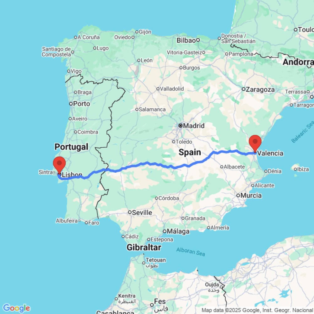 Trip between Valencia and Lisbon