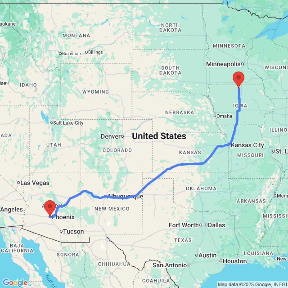 Trip between Forest City and Phoenix