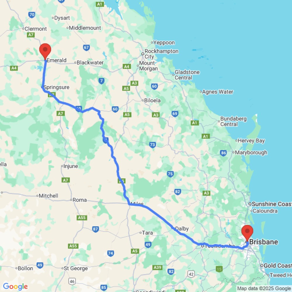 Trip between Emerald and Brisbane