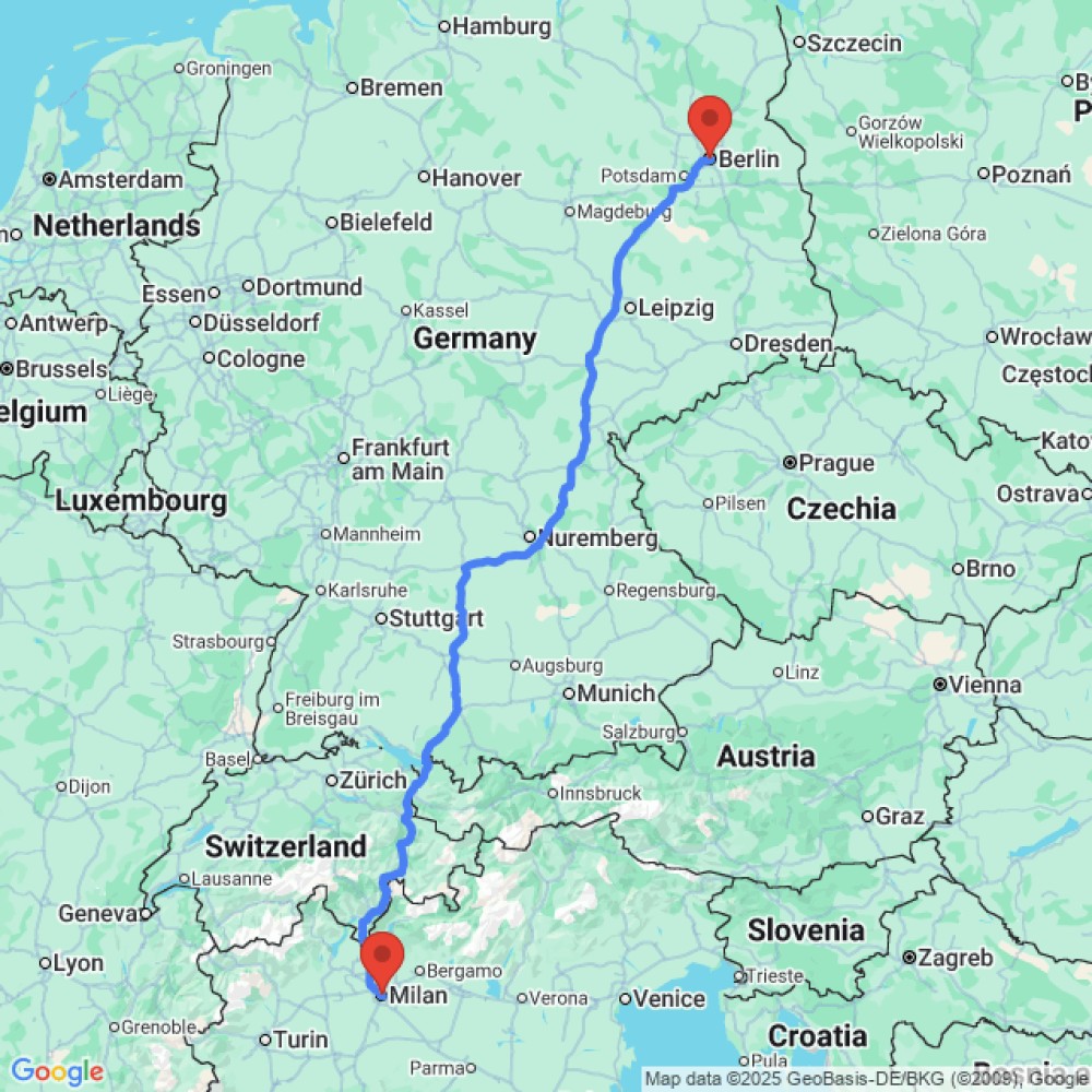 Trip between Berlin and Milan