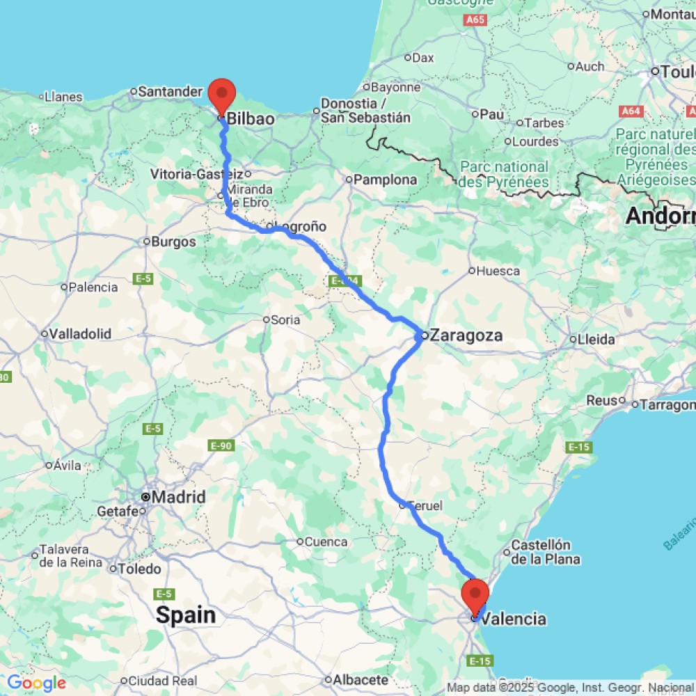 Trip between Bilbao and Valencia