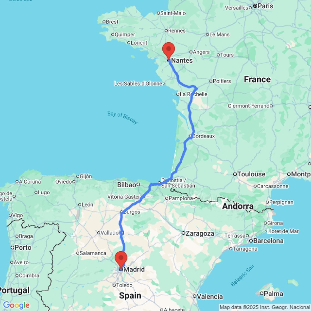 Trip between Nantes and Madrid