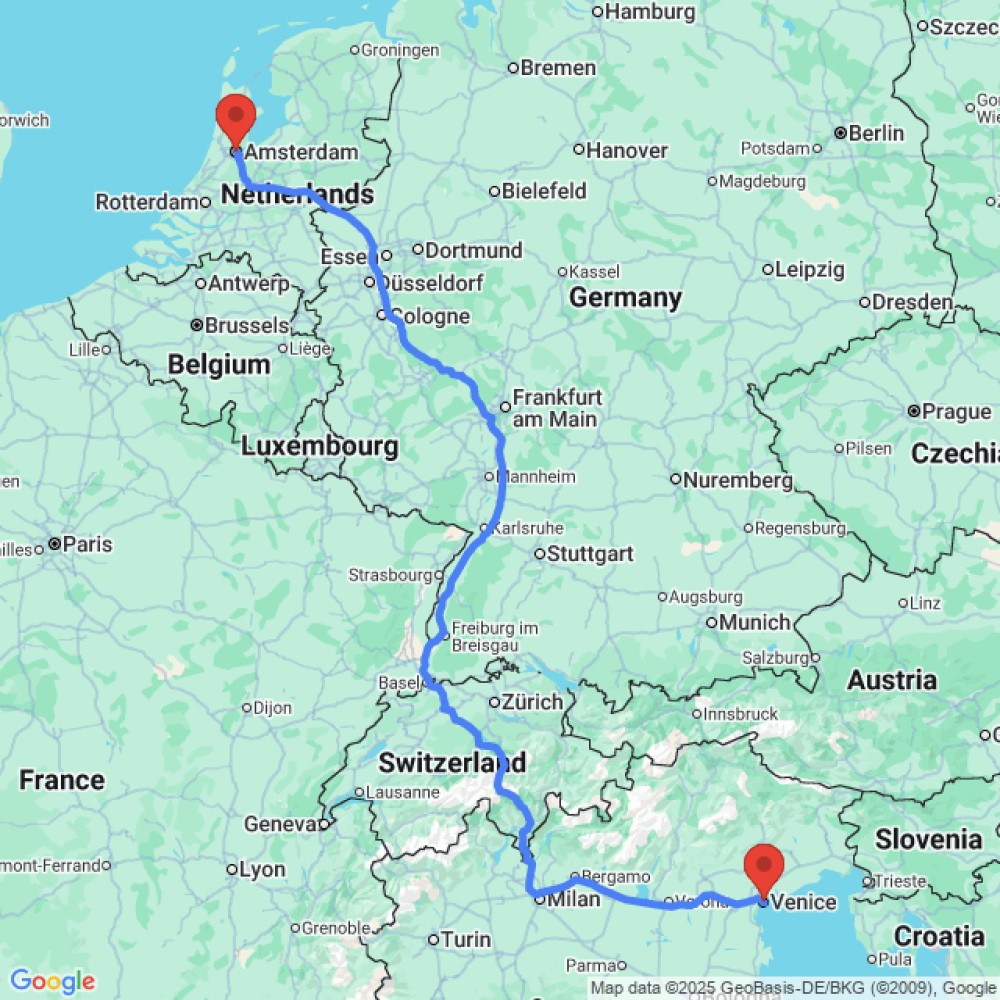 Trip between Venice and Amsterdam