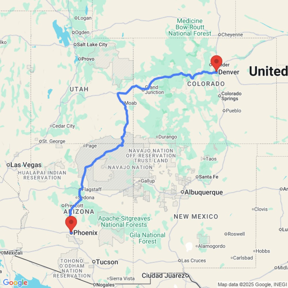 Trip between Denver and Phoenix