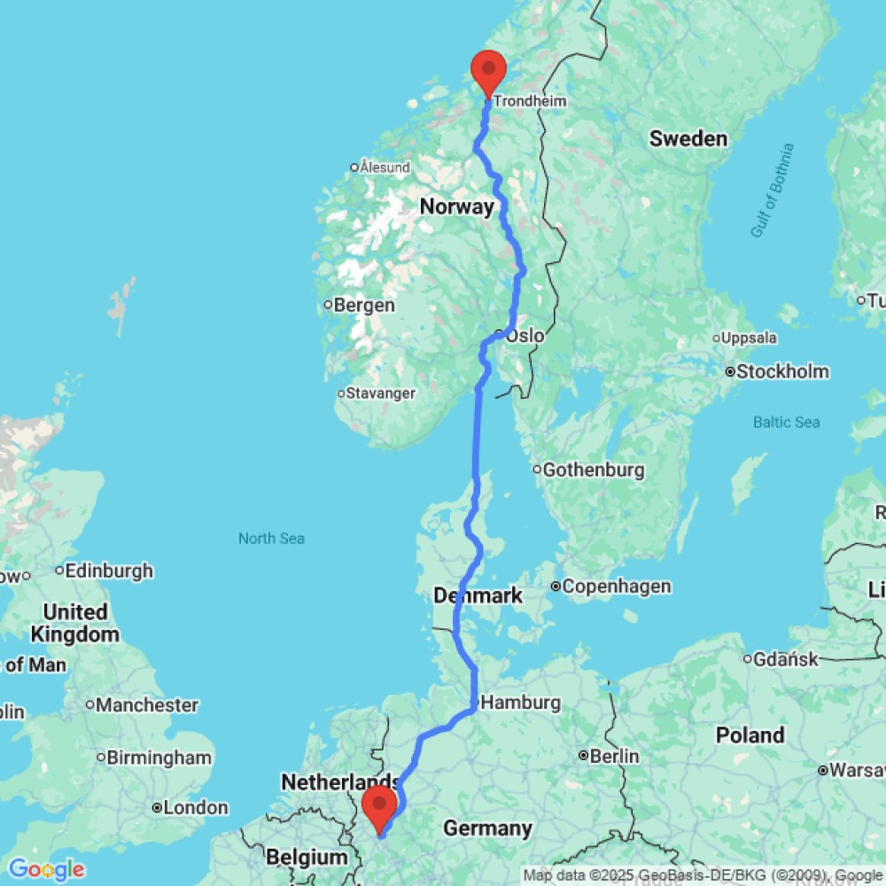 Trip between Cologne and Trondheim