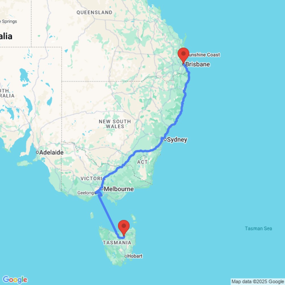 Trip between Launceston and Brisbane