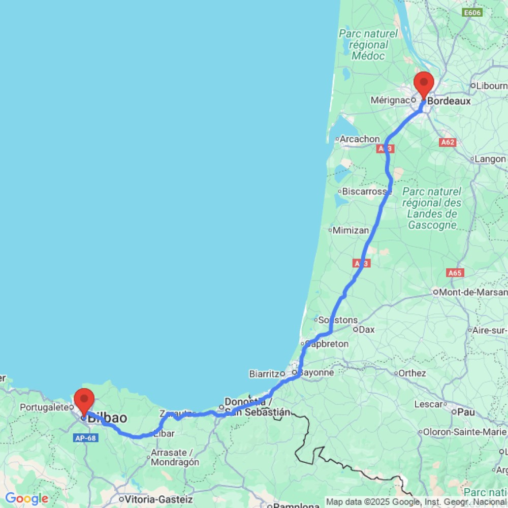 Trip between Bordeaux and Bilbao