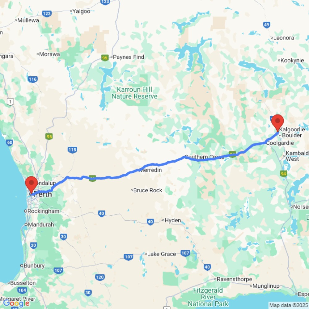 Trip between Perth and Kalgoorlie