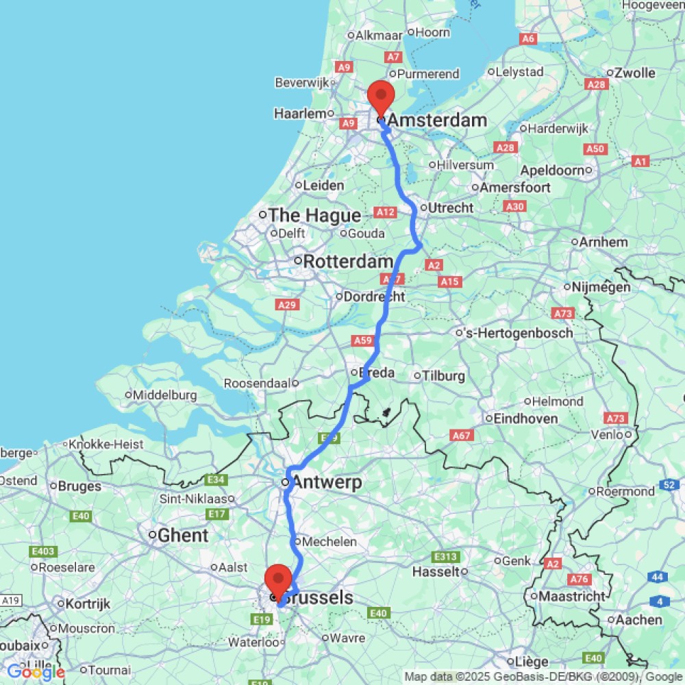 Trip between Brussels and Amsterdam