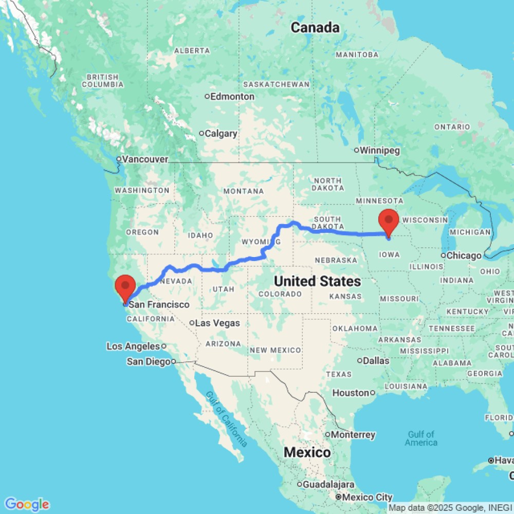 Trip between Forest City and San Francisco