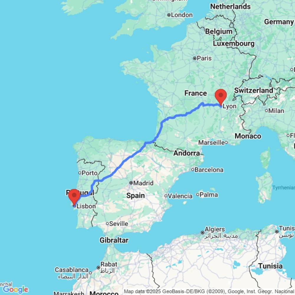 Trip between Lyon and Lisbon