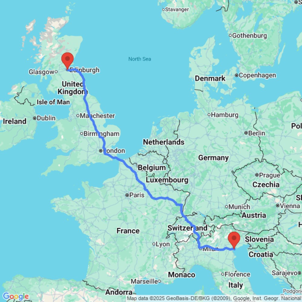 Trip between Venice and Edinburgh