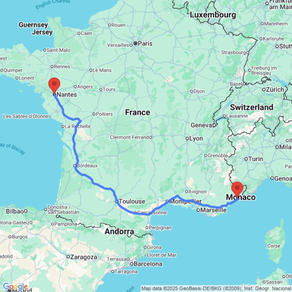 Trip between Nantes and Nice