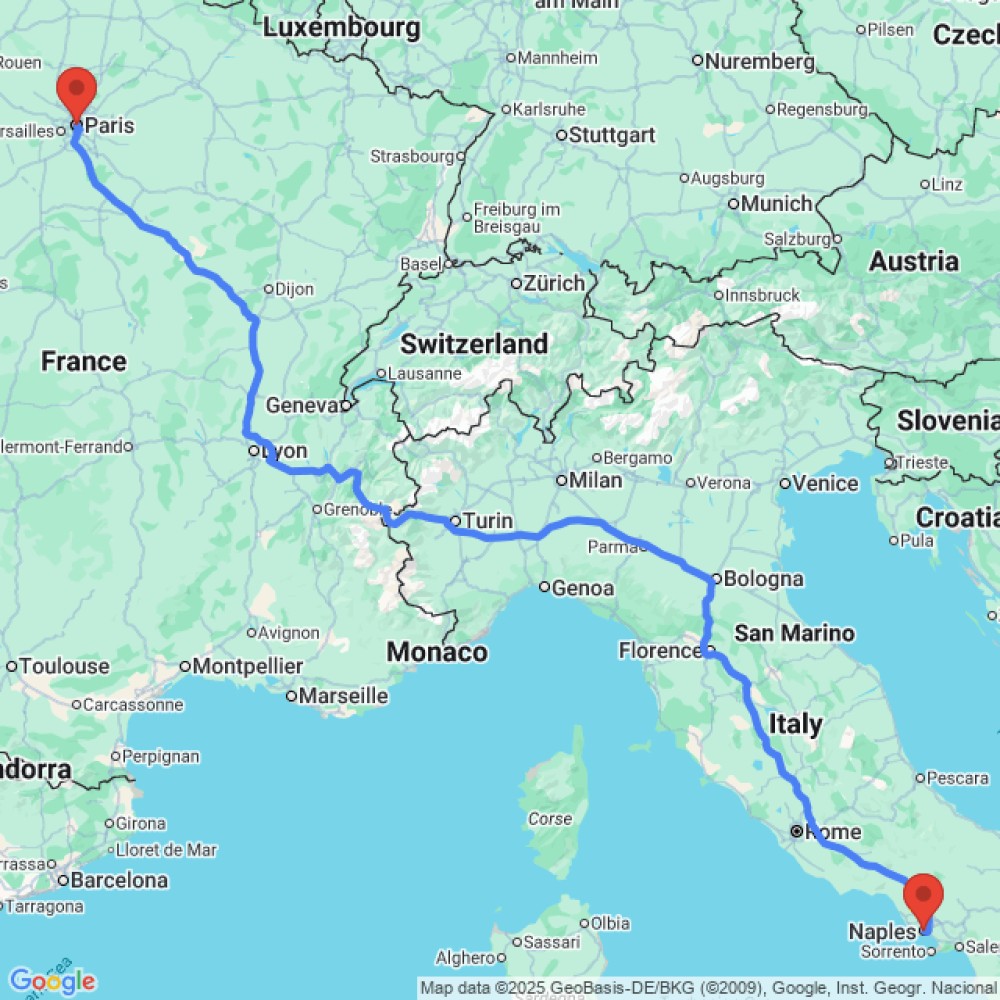 Trip between Paris and Naples