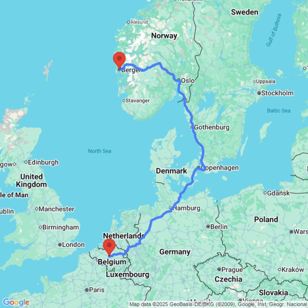 Trip between Brussels and Bergen
