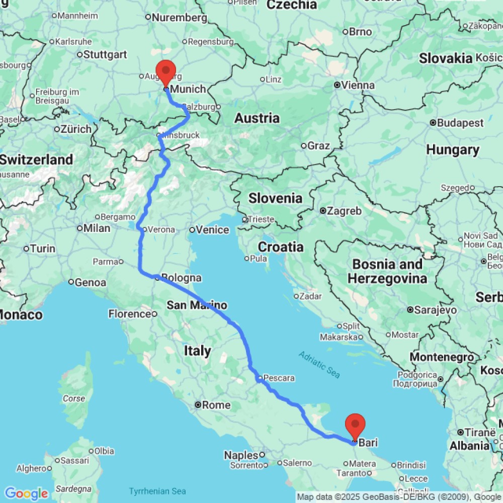 Trip between Munich and Bari