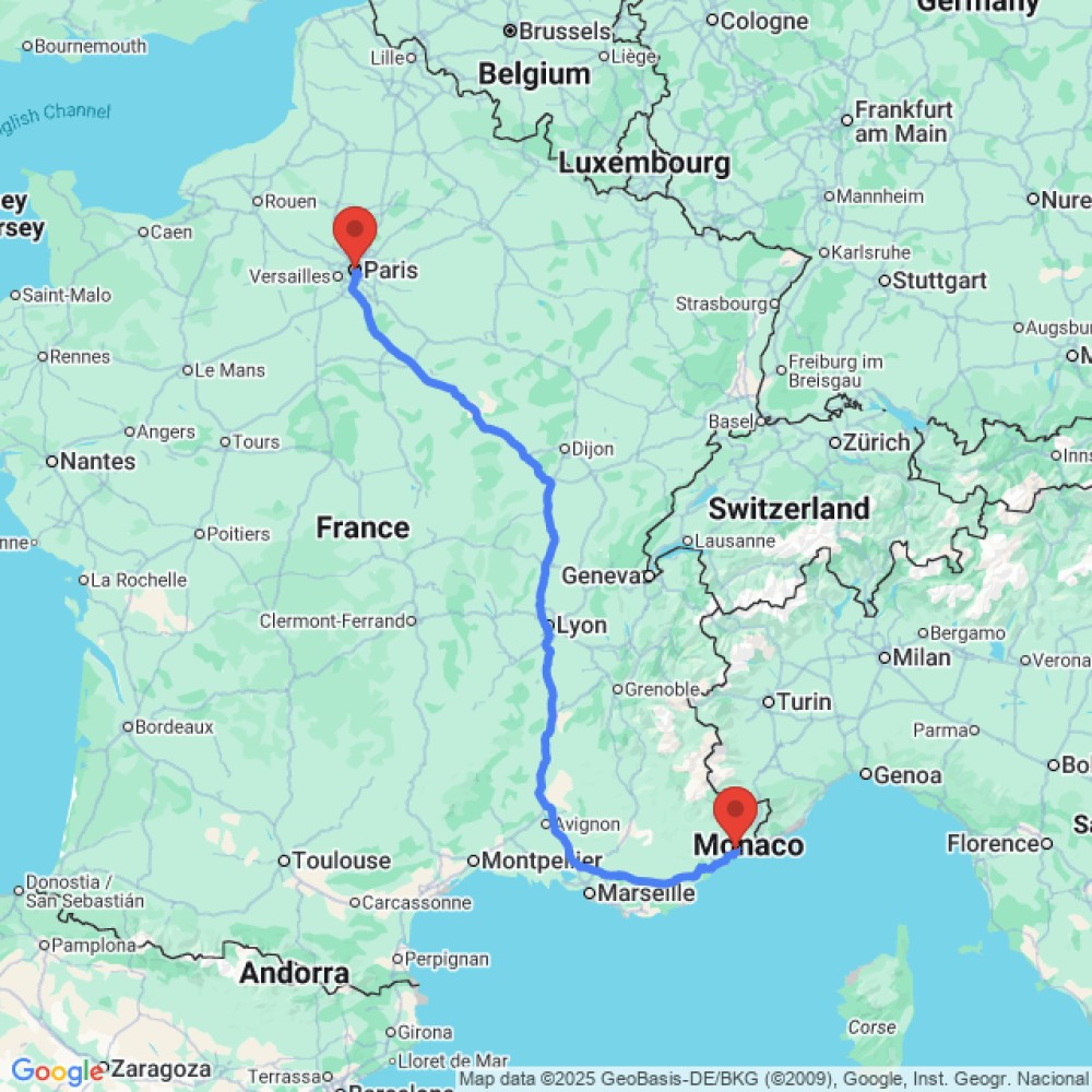 Trip between Nice and Paris