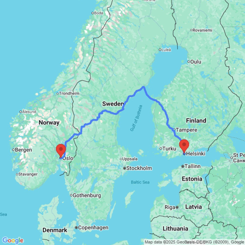 Trip between Oslo and Helsinki