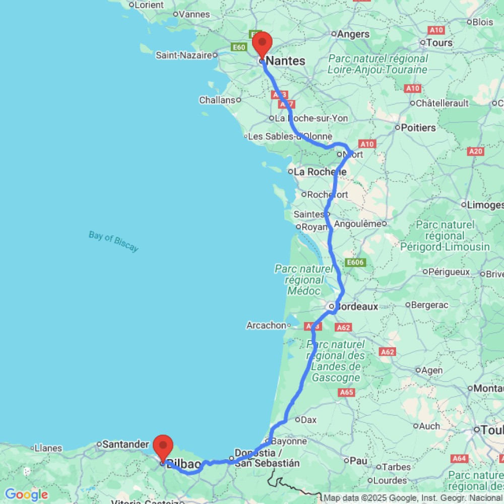 Trip between Nantes and Bilbao