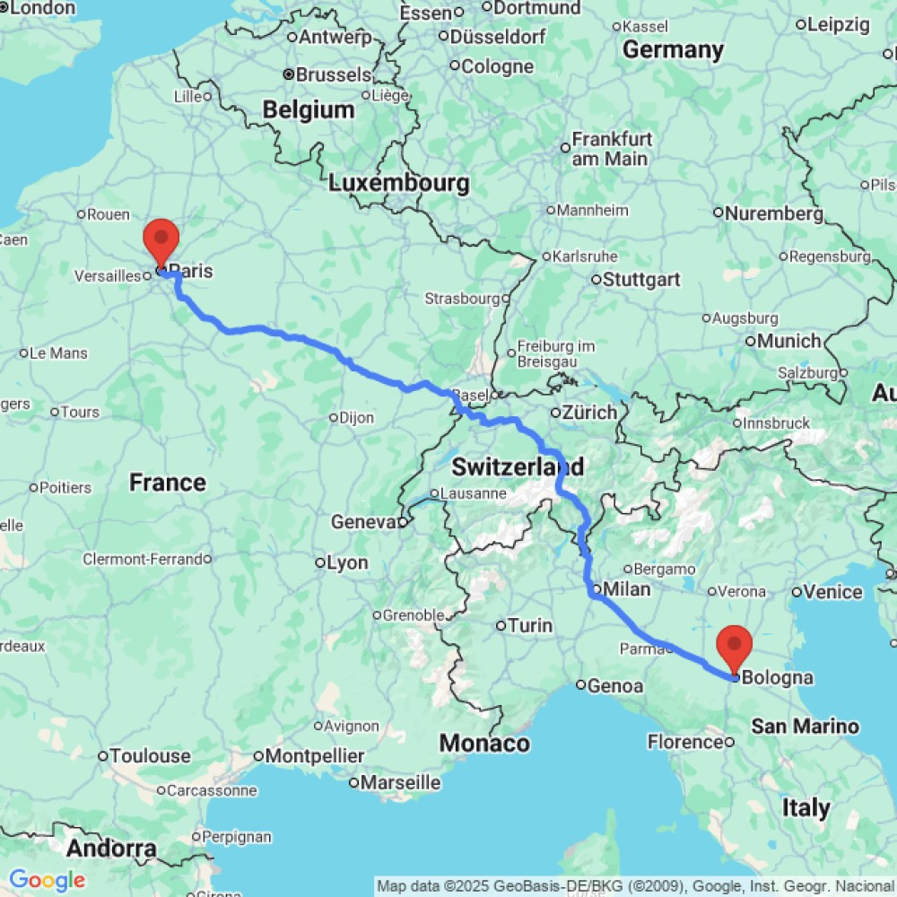 Trip between Bologna and Paris