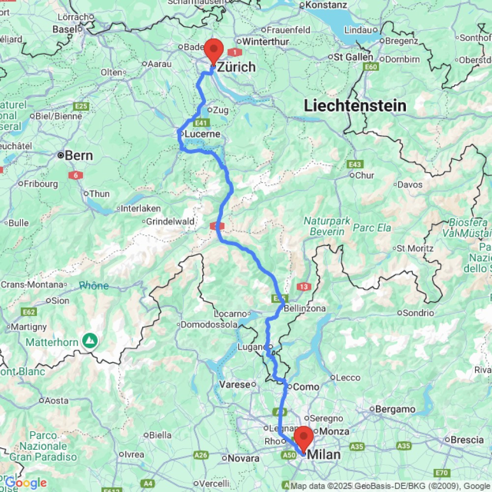 Trip between Milan and Zurich