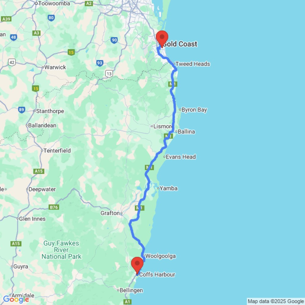 Trip between Gold Coast and Coffs Harbour