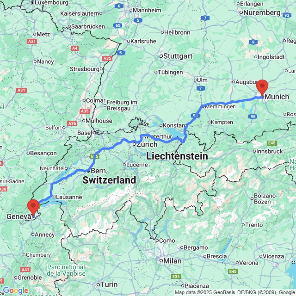 Trip between Munich and Geneva