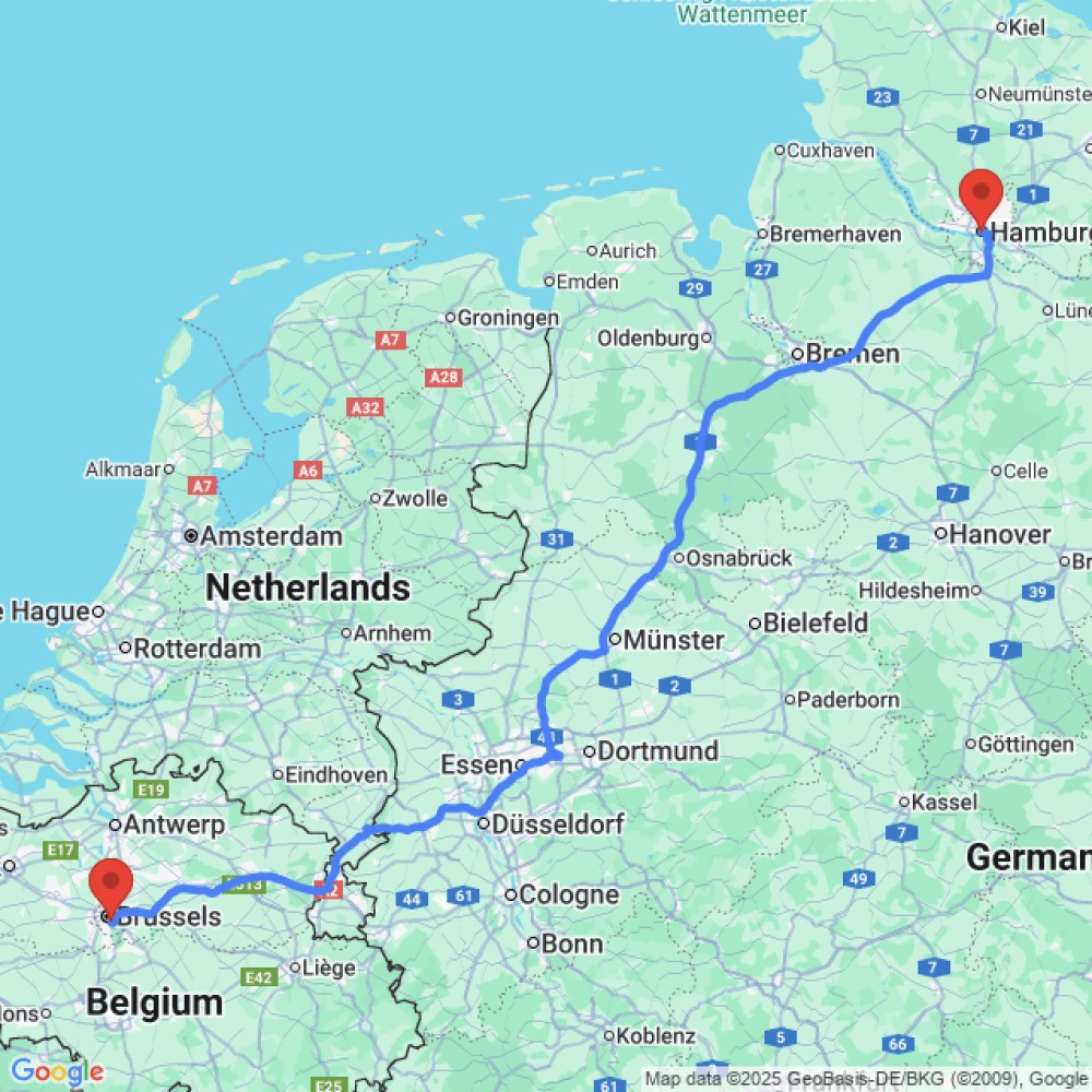 Trip between Hamburg and Brussels