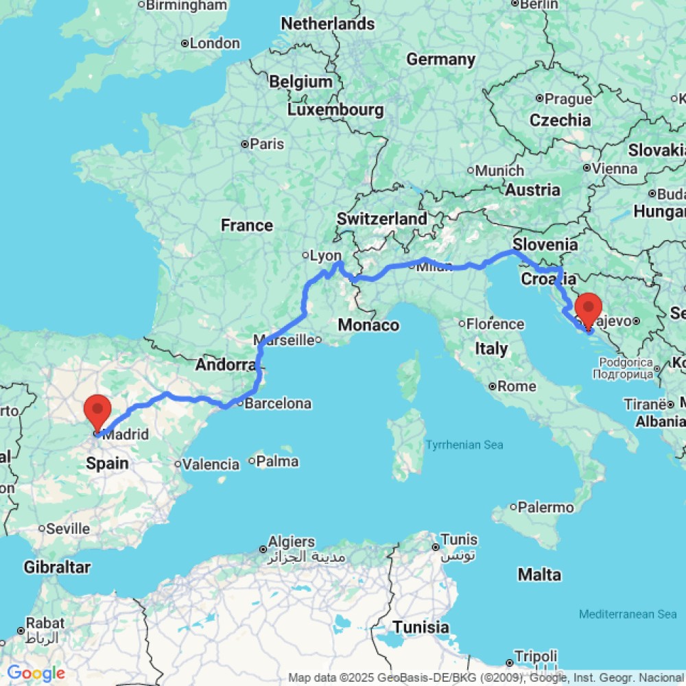 Trip between Madrid and Split