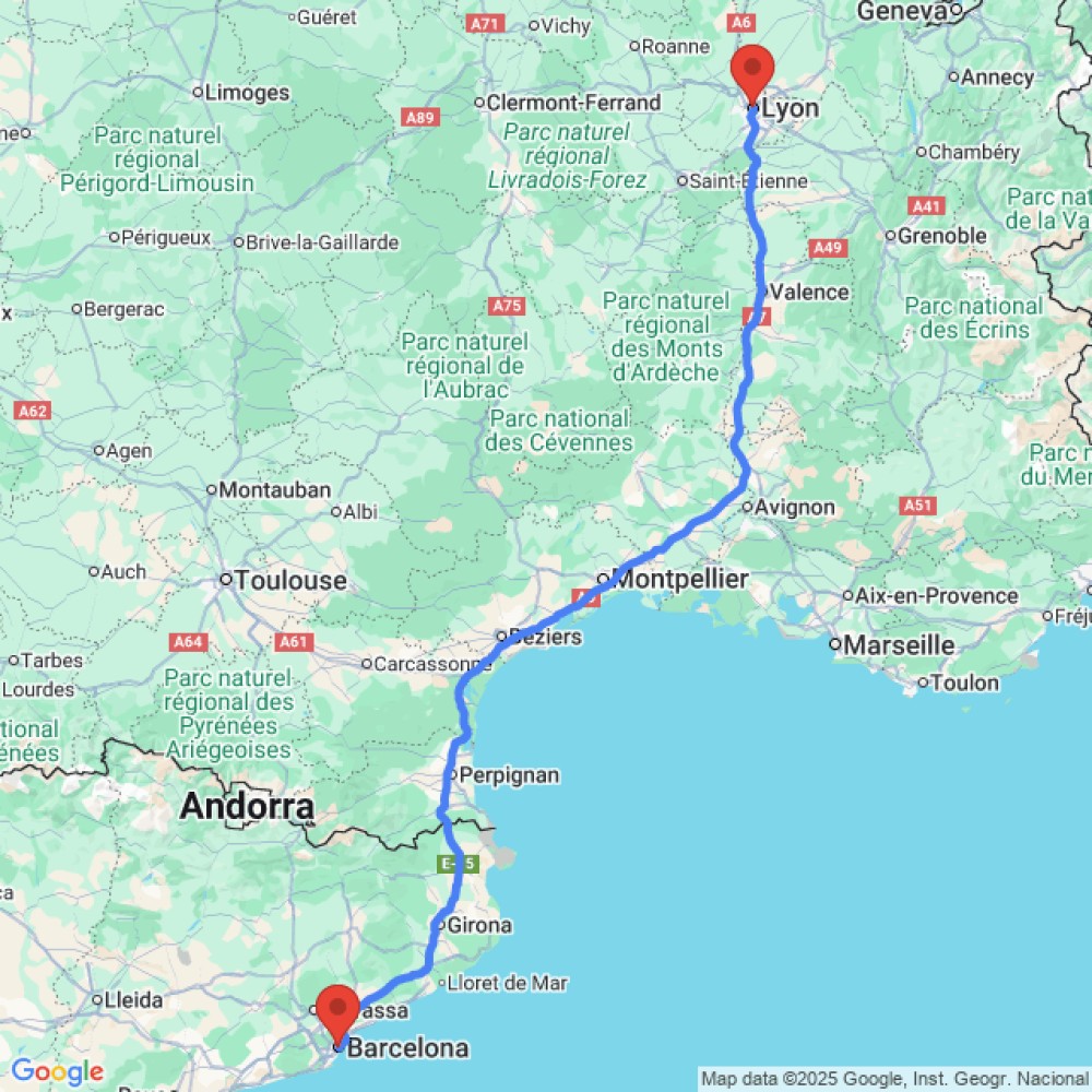 Trip between Lyon and Barcelona