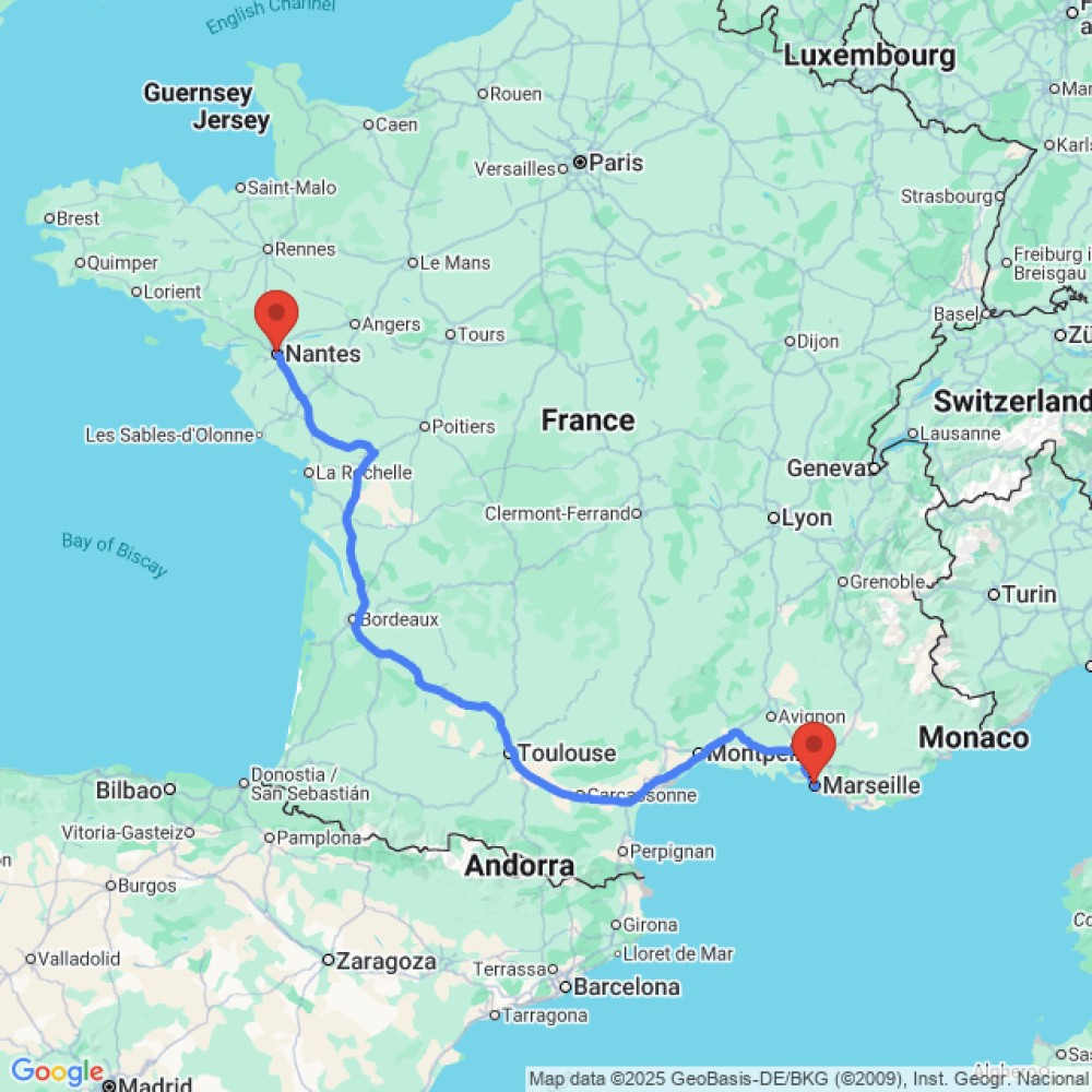 Trip between Nantes and Marseille