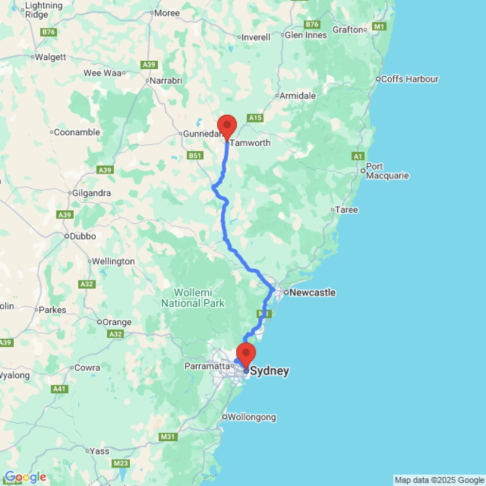 Trip between Sydney and Tamworth